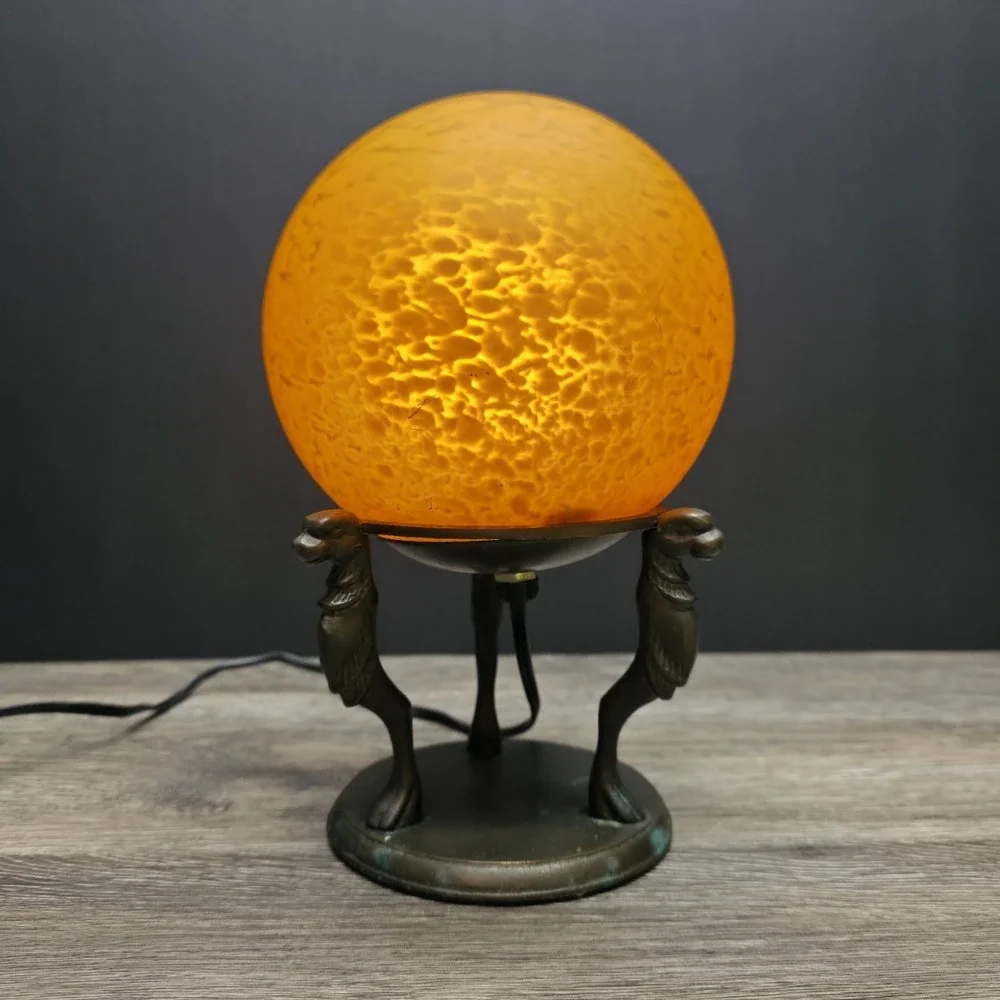 Vintage Orange Sphere Table/Desk Lamp With Brass Stand - Amazingly Beautiful